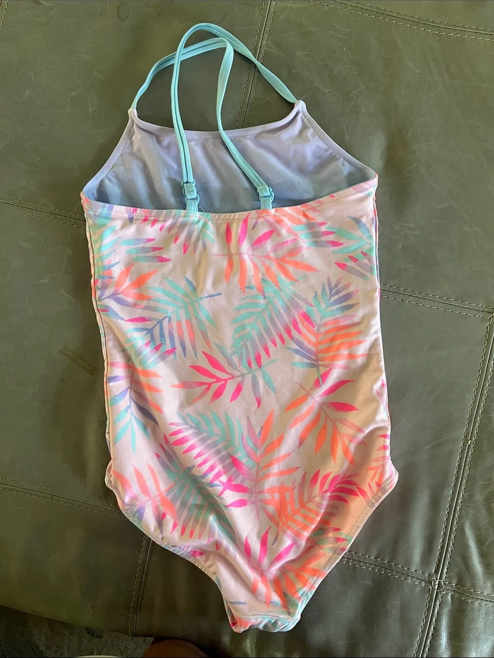 Justice Pastel Palm One-Piece Swimsuit - Pink, Coral, Aqua